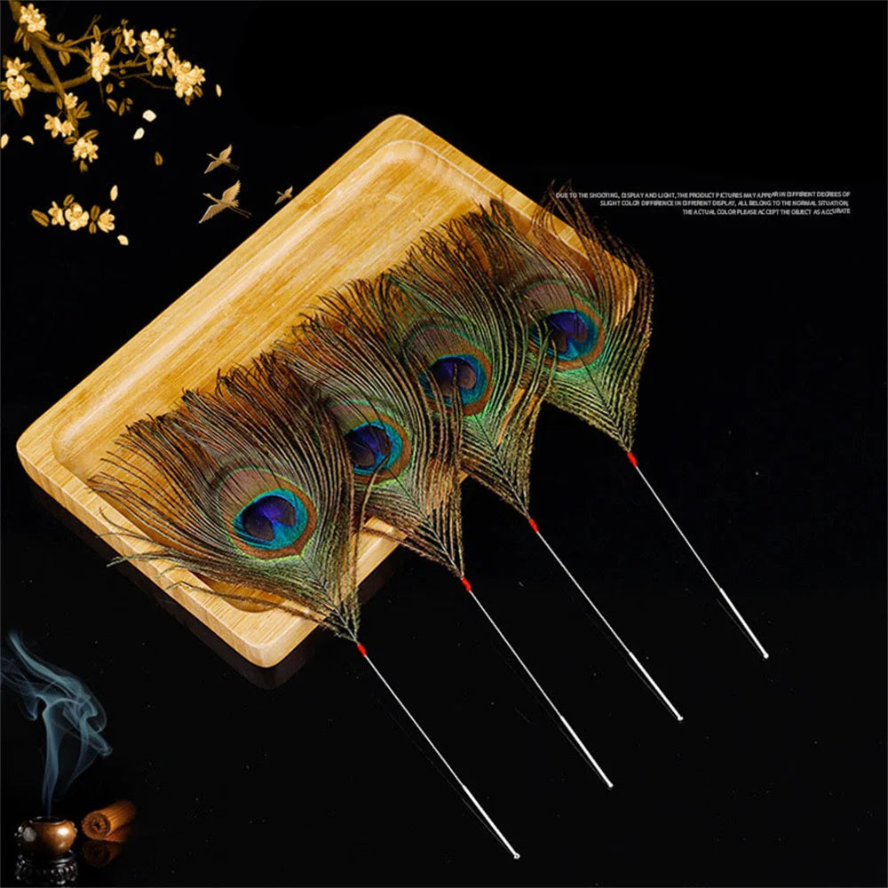 Silver Needle Peacock Feather Ear Dig Tools Earpick Cleaner Stick Sweeping Wax Remover Face Facial Soothing Brush Message