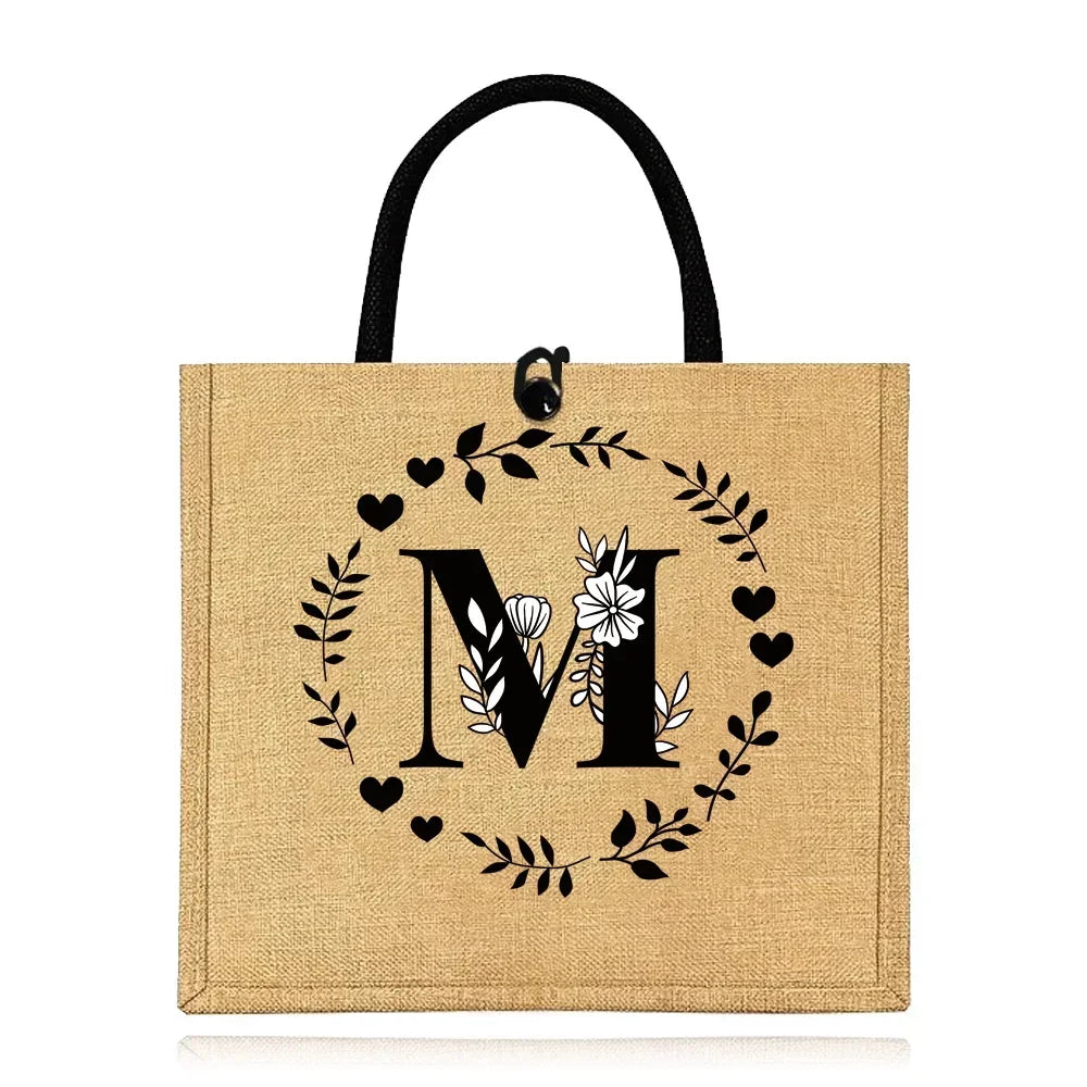 Flax Bag Fastener Handbag Organizer Storage Jute Tote Bags Imitation Cotton Women Valise Portable Garland Letter Printing Series