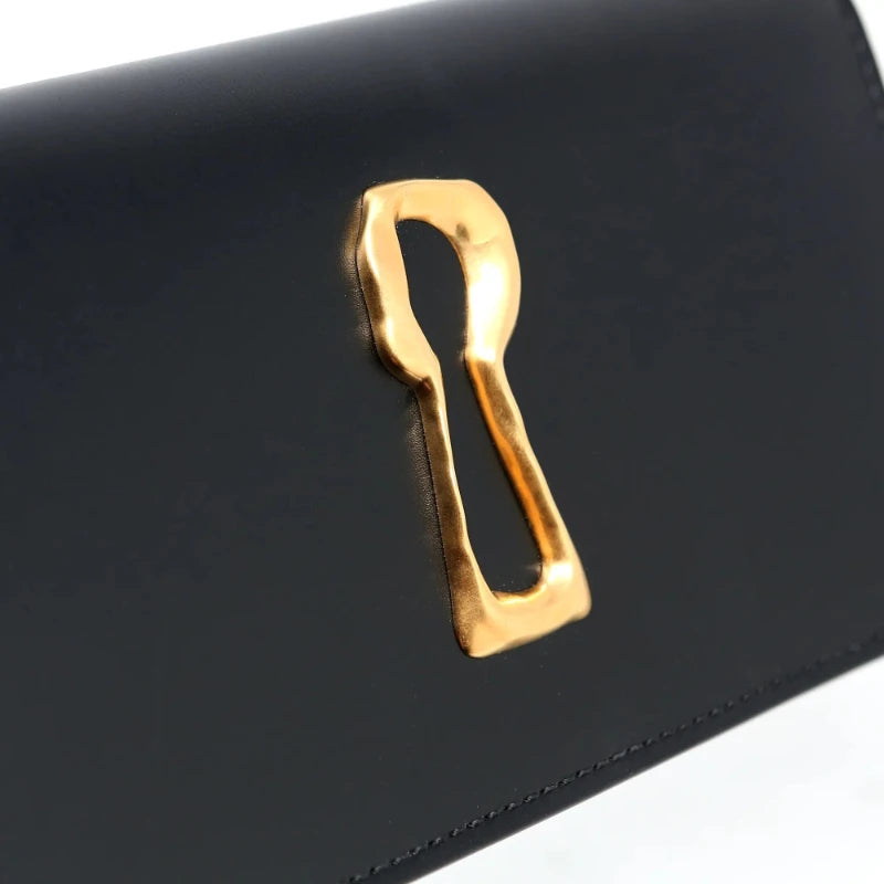 Luxury Keyhole Clutch Women 2026 Trend Fashion Elegant Party Wedding Bridal Purse New Black Faux Leather Gold Chain Shoulder Bag