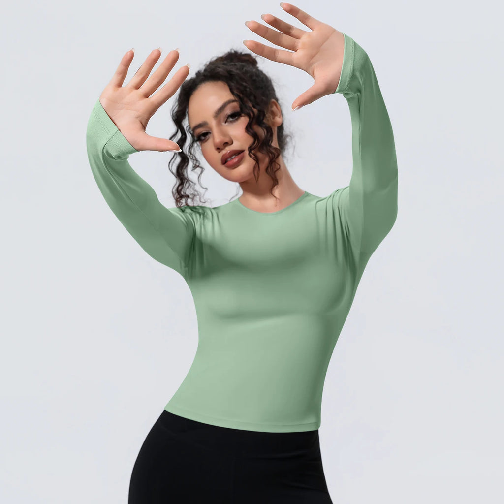Woman's Yoga Long Sleeved Gym Sports Running Top Slim Breathable Soild Color Fitness Top Running Shirts Gym Top Yoga Sport Top