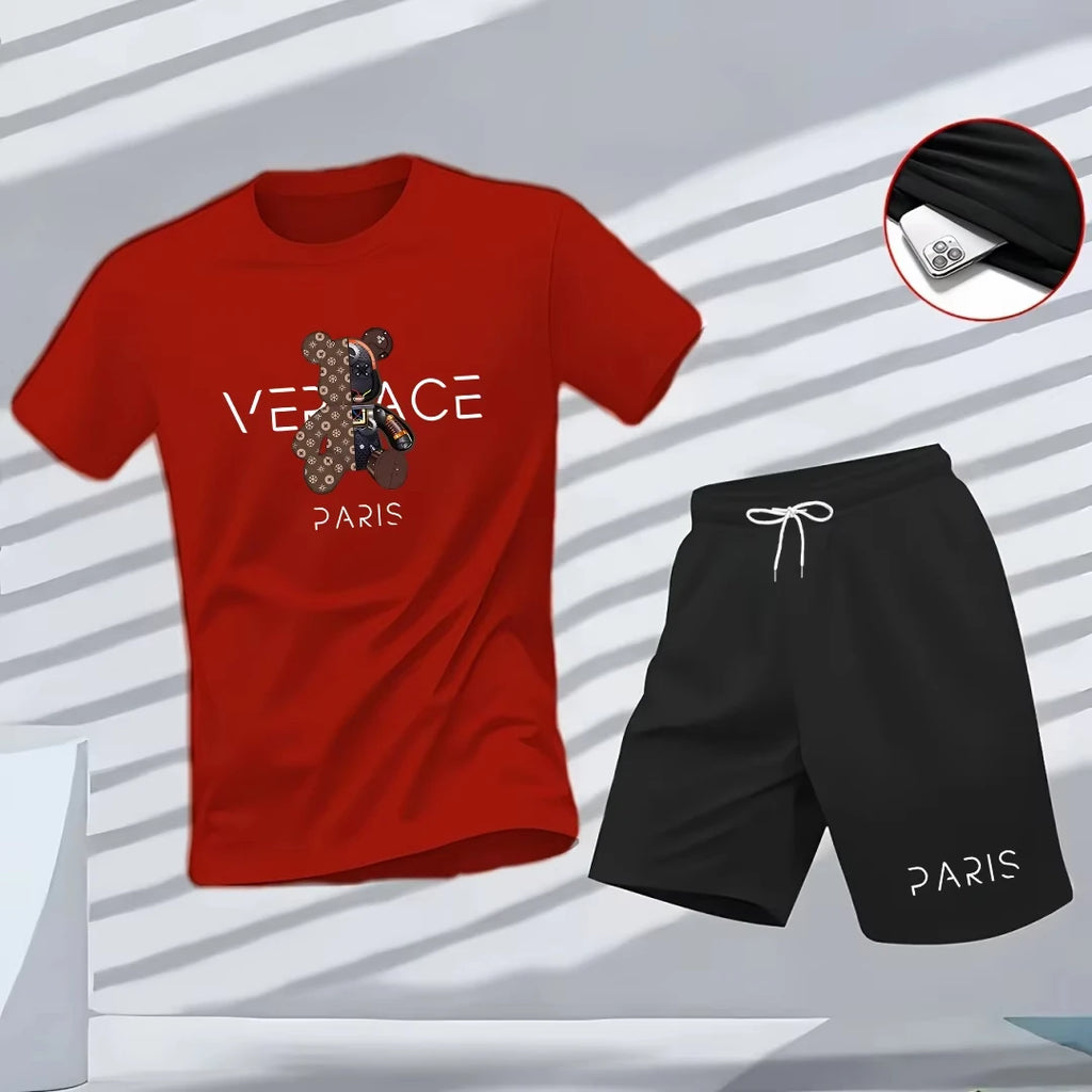 Summer men's T-shirt, fashionable streetwear, hip-hop short-sleeved T-shirt, casual sports fitness outdoor T-shirt and shorts tw