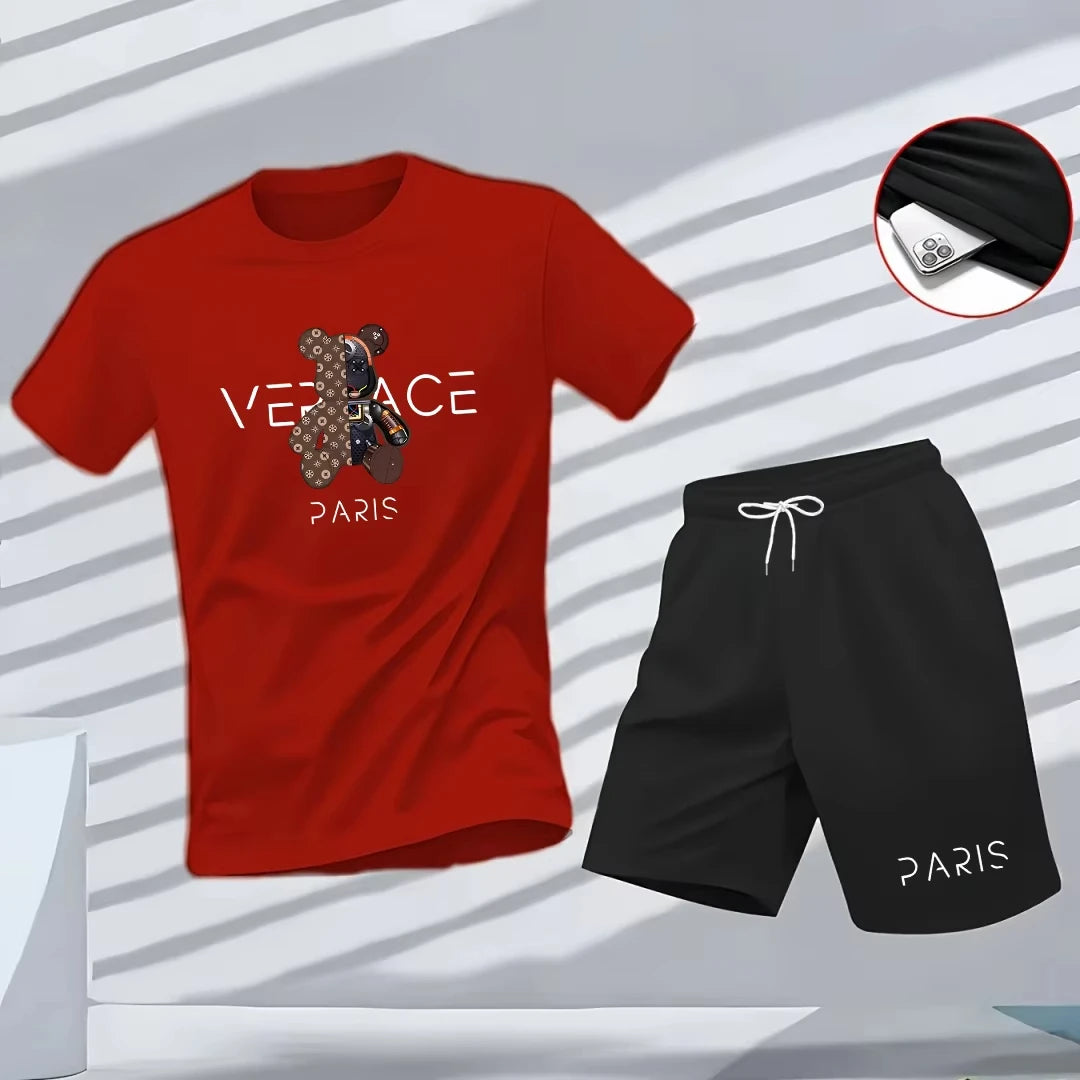 Summer men's T-shirt, fashionable streetwear, hip-hop short-sleeved T-shirt, casual sports fitness outdoor T-shirt and shorts tw