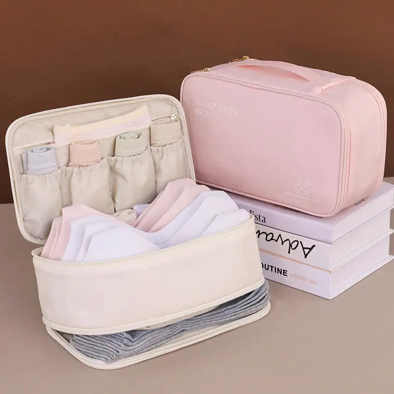 Travel Storage Bag Portable Underwear Pantyhose, Socks Organizing Bag, Double Layer Large Capacity Luggage Bag Travel Essentials