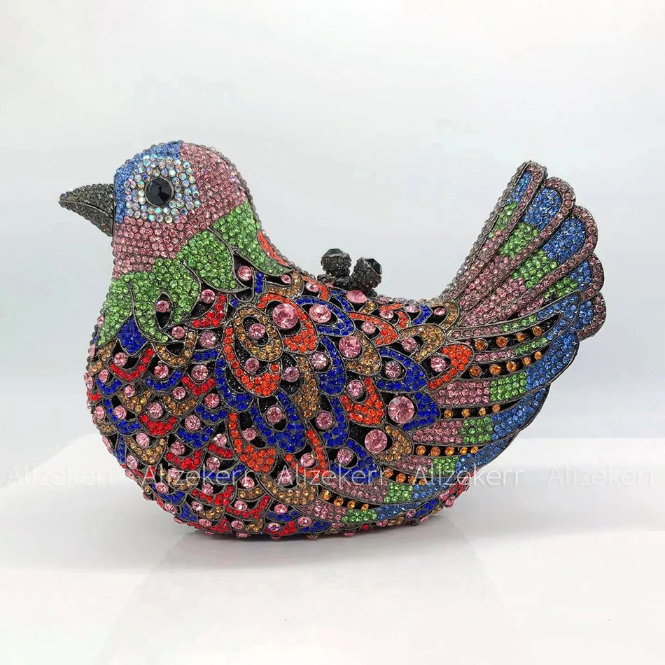Alizekerr Pigeon Shaped Crystal Evening Bags Women Gorgeous Rhinestone Metallic Bird Clutch Purses Ladies Unique Handbags Party
