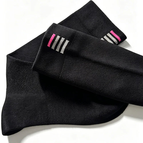1 Pair Breath Mesh Socks Chic Pink Stripe Cuff Lightweight Sweat Resistant Cycling Running Socks for Outdoor Workout Unisex