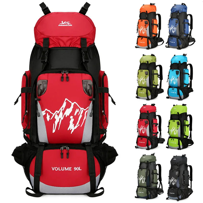 90L Outdoor Mountaineering Backpack Large Capacity Sports Bag Waterproof Hiking Travel Bag Optional Reflective Strip Backpack