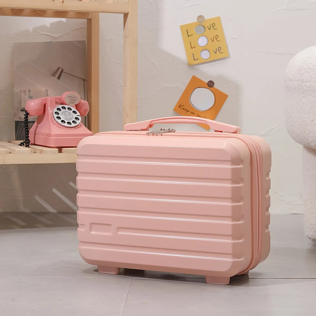 Chic 14-Inch Mini Suitcase Cosmetic Bag - Lightweight, with Zip Closure & Fixed Shoulder Strap - Perfect for Travel, Students