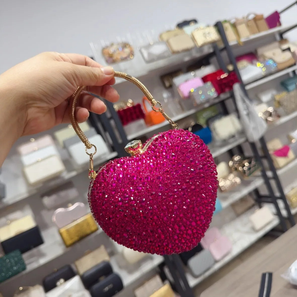New heart-shaped diamond-embellished crossbody bag for womenminiAcrylic evening shoulder handbag