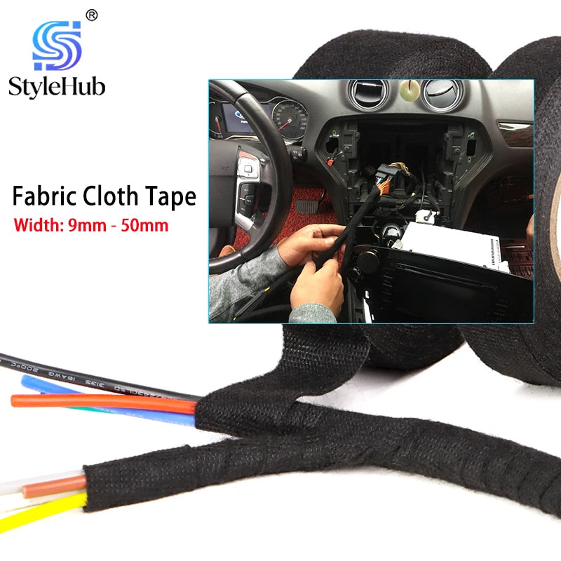 Cloth Fabric Tapes Noise Reduction 15Meter 9 15 25 30 35 40 45 50mm Auto Car Wiring Harness Bundle Wrap Cable Organizer Tape