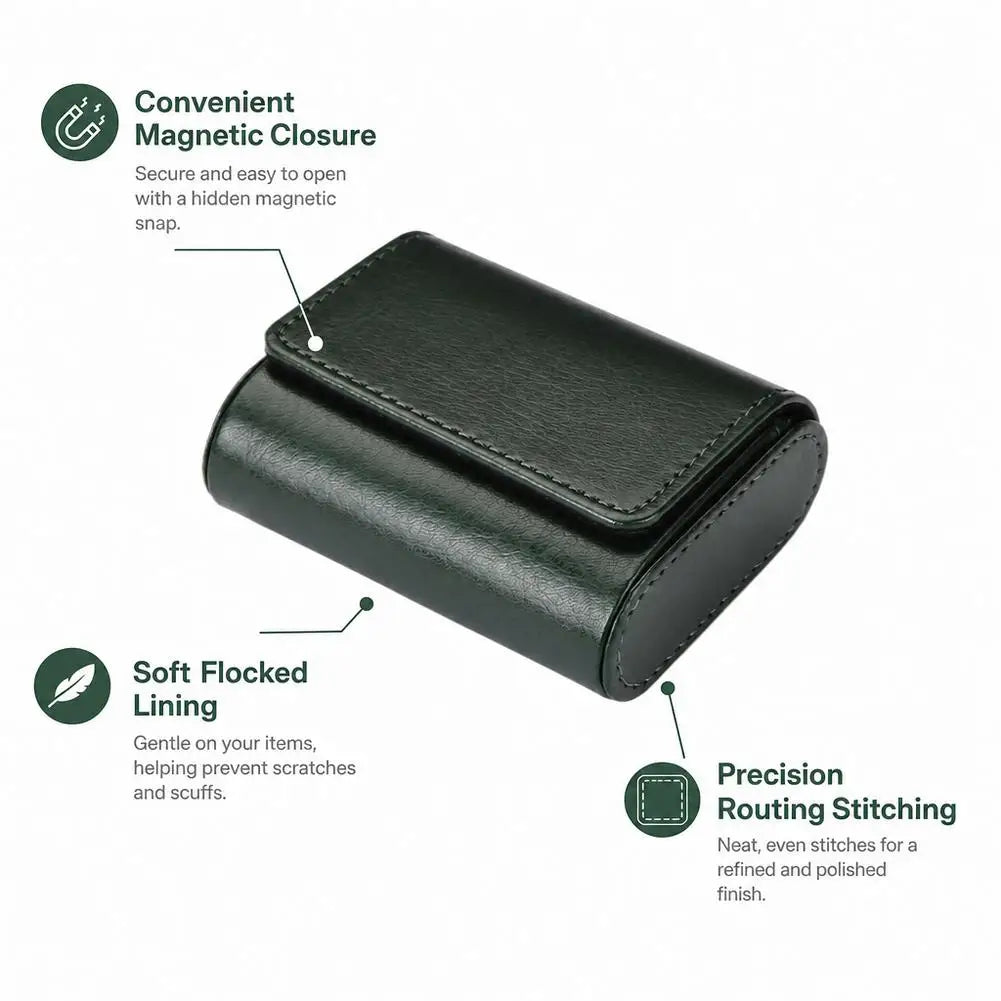 PU Leather Storage Box Classic Travel Magnetic Earphone Earbuds Organizer Pouch Dust-proof Anti Scratch Watch Storage Box