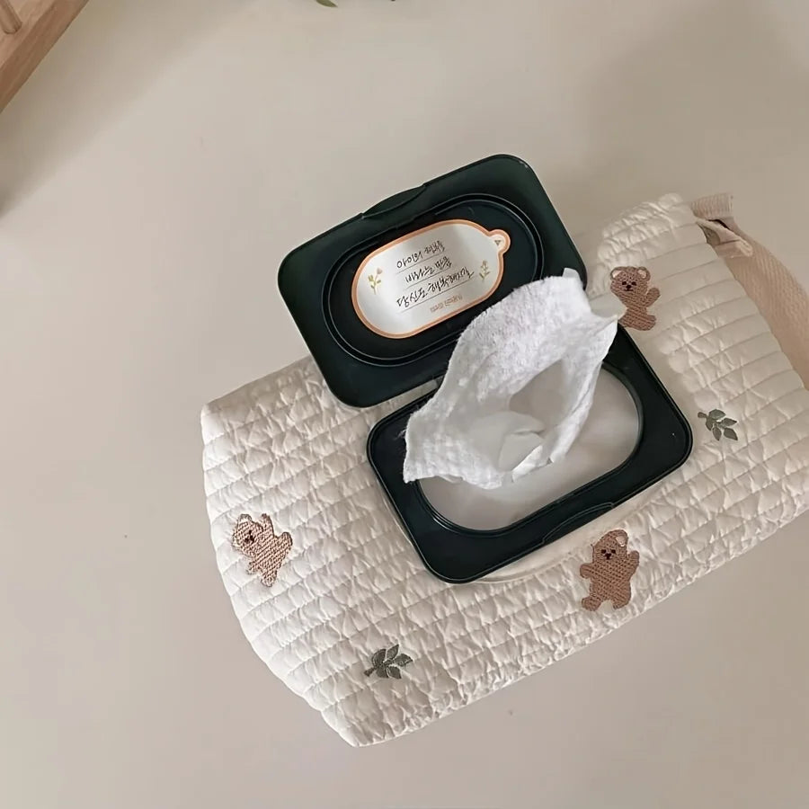 Korean Style Cute Embroidery Car Tissue Box Large Capacity Pull Paper Set Tissue Bag Stroller Tissue Hanging Bag