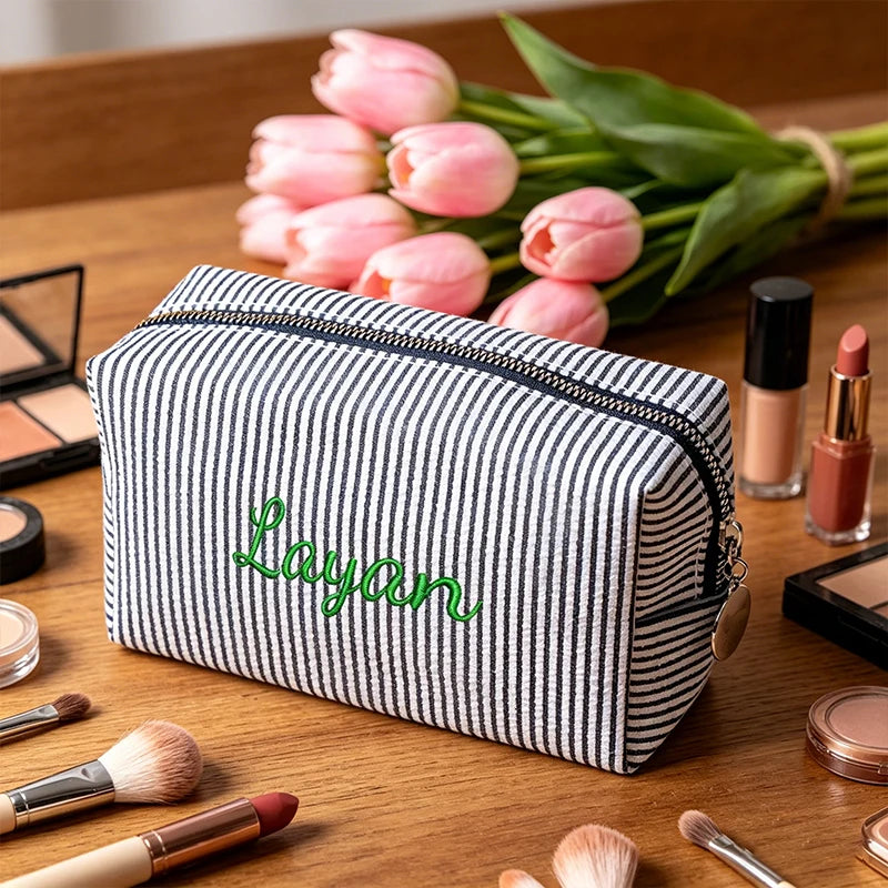 Customised Embroidery/Standard Style 2 Options, Striped Bubble Yarn Clutch, Makeup Bag, Back-to-School Season, Great Gift!