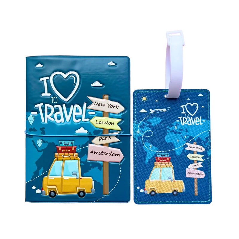 2pcs/Set Passport Holder Luggage Tag Travel Passport Protective Cover Suitcase Label Name ID Address Holder Travel Accessories