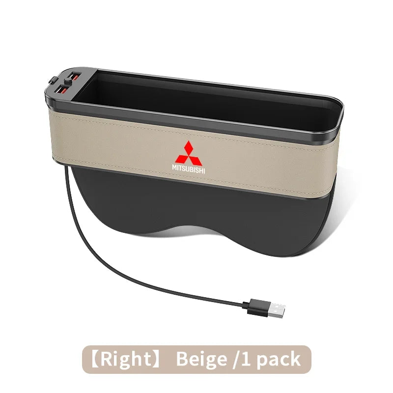 Car Seat Gap Organizer USB Charging Multifunction Storage Box For Mitsubishi Outlander Pajero Asx Lancer EX Evolution X Ralliart
