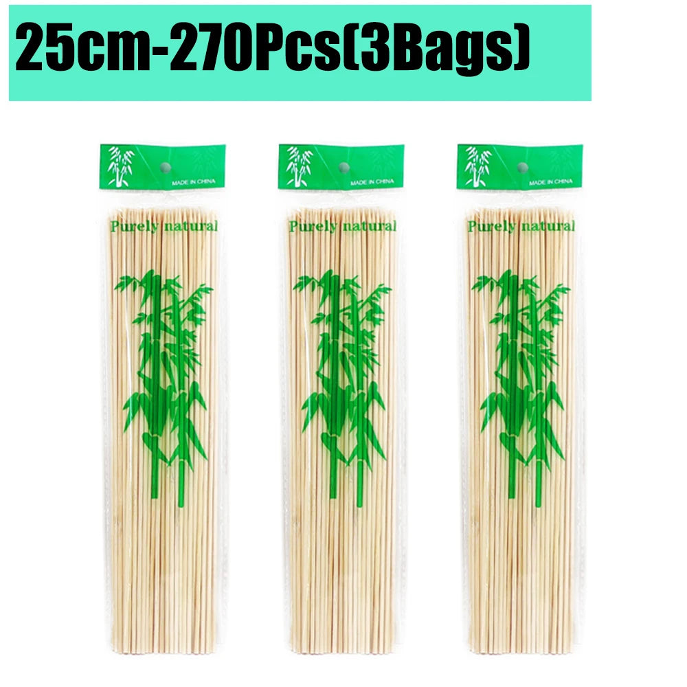 90-1350Pcs Disposable BBQ Bamboo Sticks 15/20/25/30cm for Grilling, Fruit, Kabob,BBQ, Barbecue, Kitchen, Camping, Outdoor