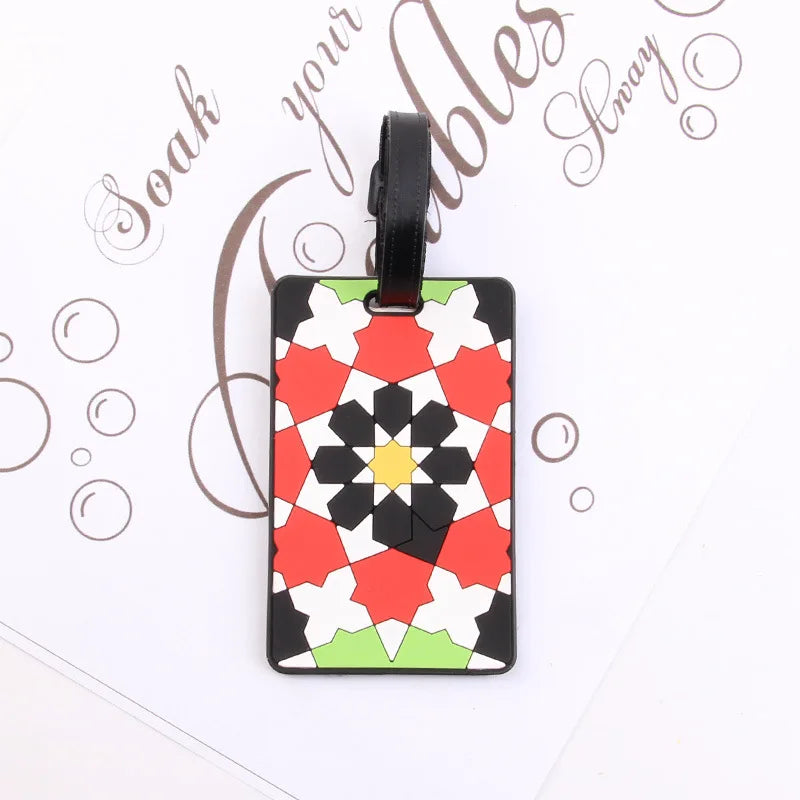 Puzzle Striped Printed Luggage Tag PVC Soft Silicone Card Holder Cartoon Boarding Pass Aircraft Luggage Tags Suitcase Label