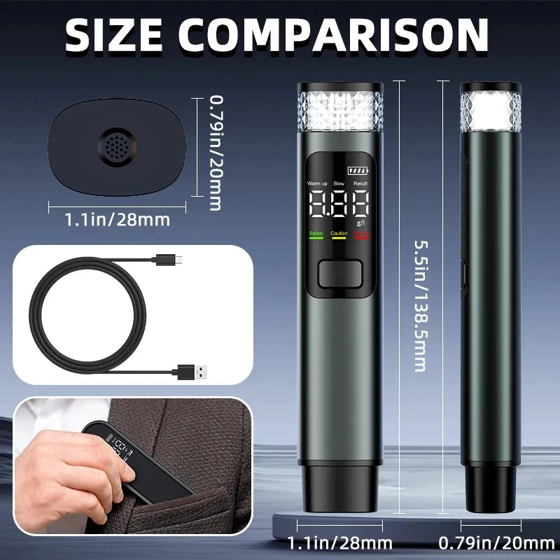 2-in-1 LED Indicator Automobile Alcohol Tester Breathalyzer Breath Detector with Safety Hammer Emergency Window Breaker