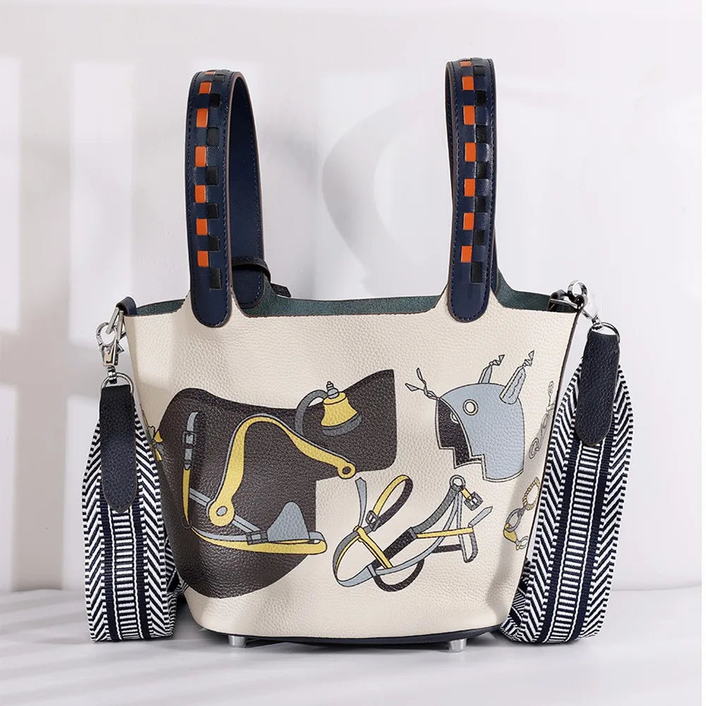 сумка женская Top Grain Cowhide Color Painting Boston Bag Black Daily Use 2026 Spring Handheld