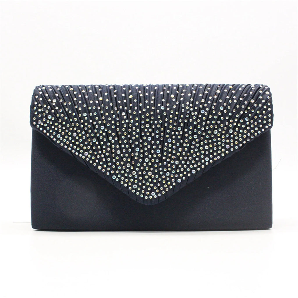 Women'S Fashion Elegant Clutches Trend Satin Rhinestone Shoulder Bag With Thin Chain Party Banquet Dress Matching Evening Bags