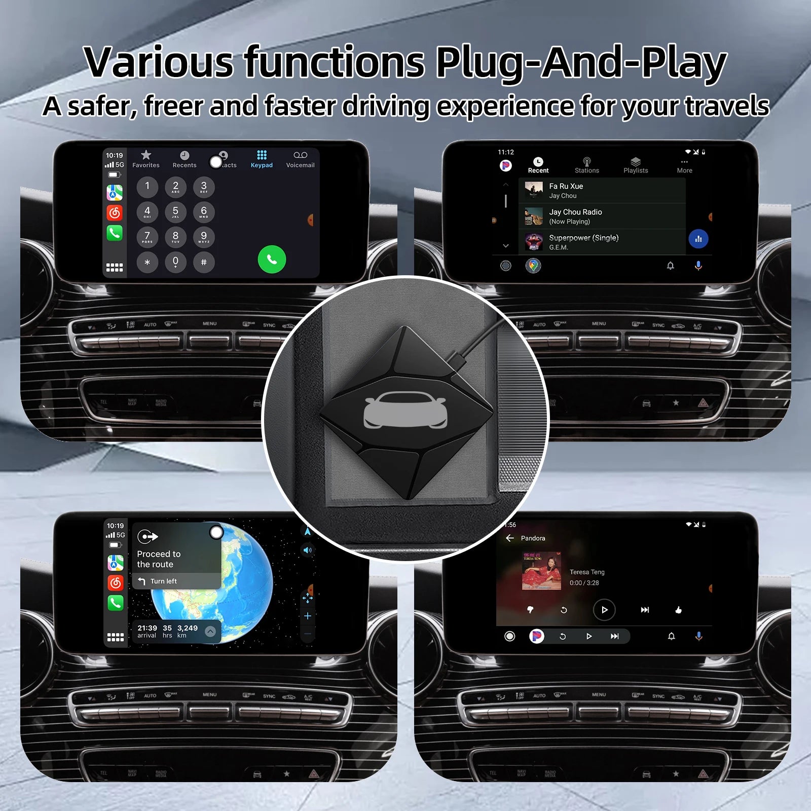 BINIZE Wireless CarPlay & Wireless Android-Auto Adapter 5.8GHZ WiFi Bluetooth 5.0 Plug And Play For Cars with OEM Wired Systems