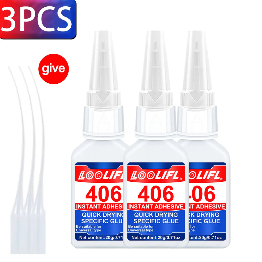 LOOLIFL 406 Glue Instant Quick Dry Cyanoacrylate Strong Adhesive Universal Fast Repairing Glue For Wood Plastic Jewelry Glue