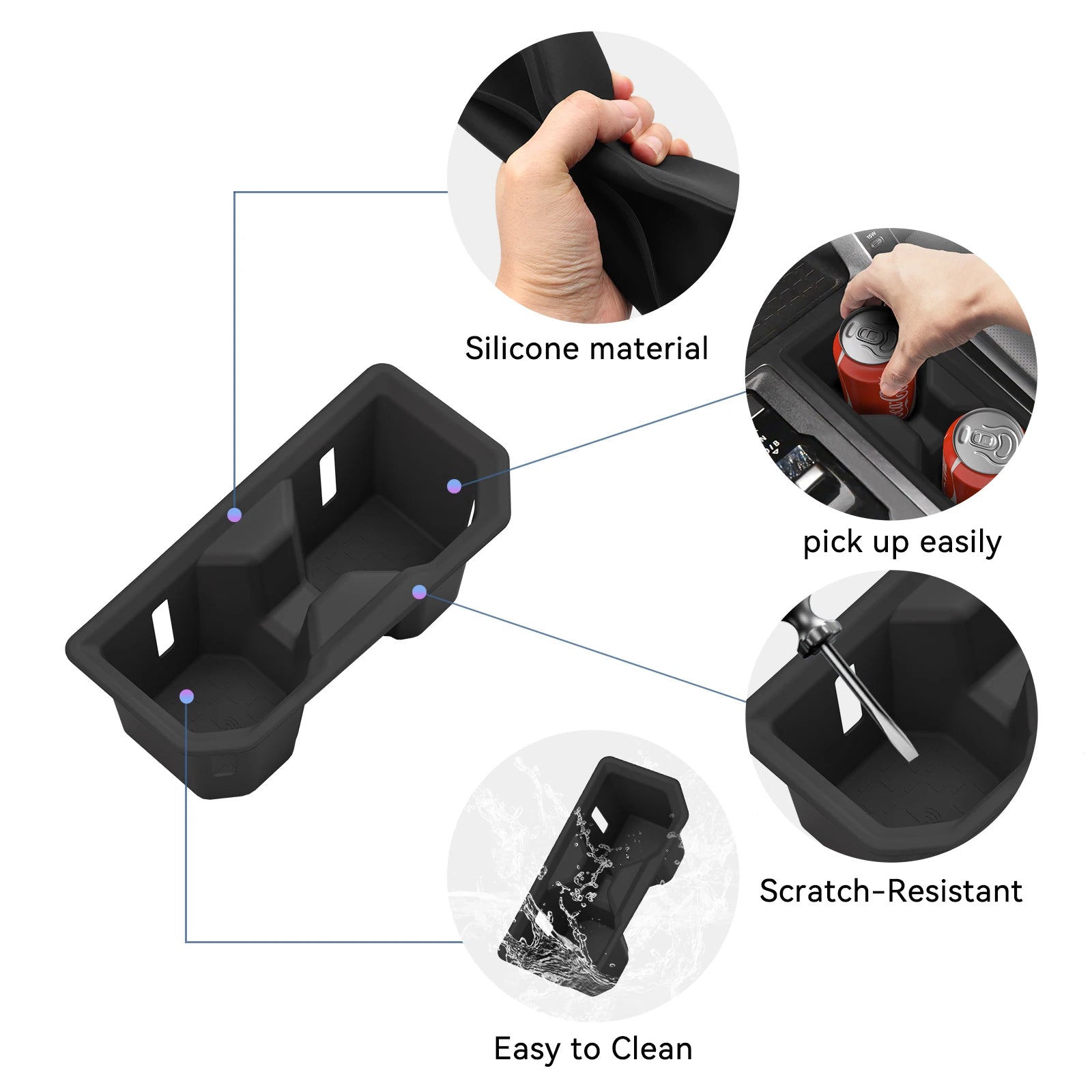 for Toyota RAV4 Wildlander 2026 Central Console Water Cup Holder Storage Box Shock-Absorbing Silicone Tidying Accessories Black