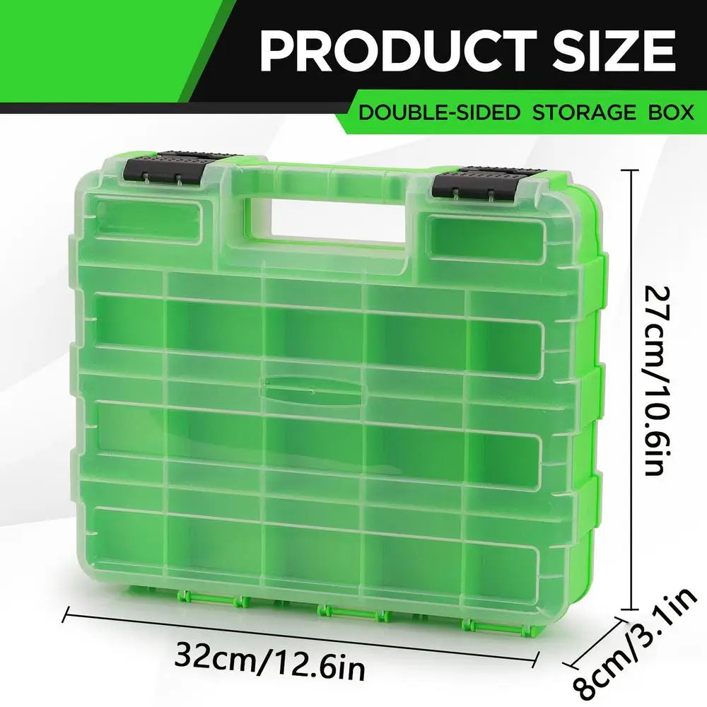 Tool Box Organizer Portable Double-Sided 34-Compartment Drill Bit Storage Bolt and Nut Case with Lid for Hardware Nail Bolt Nut