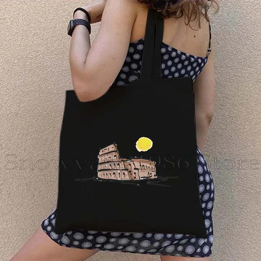 Funny Ciao Bella Saying Italy Flag Rome Colosseum Firenze Florence Panorama Italian Canvas Tote Bag Shopper Girl Casual Handbag