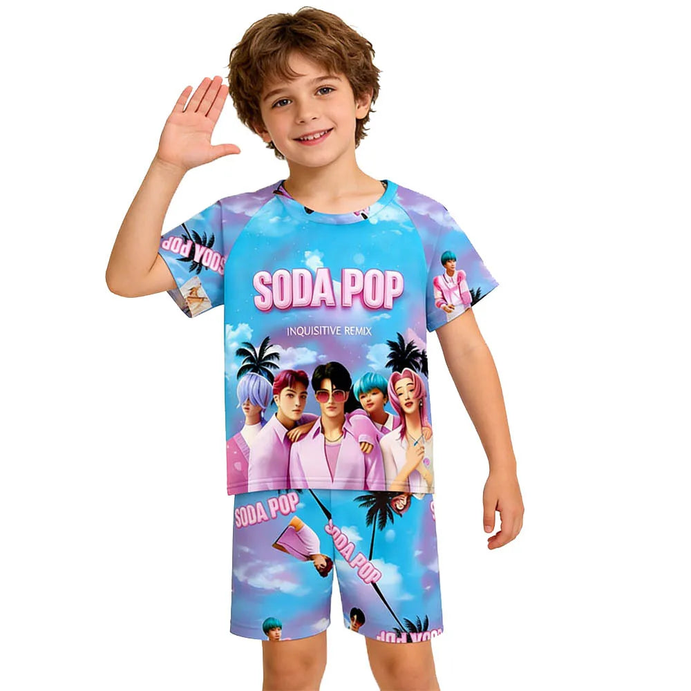 Children's Pajama Set, Short Sleeve, Girls' Clothing, 2-Piece Set, Children's Pajamas, Cute Boys' Pajamas, Ages 3-12