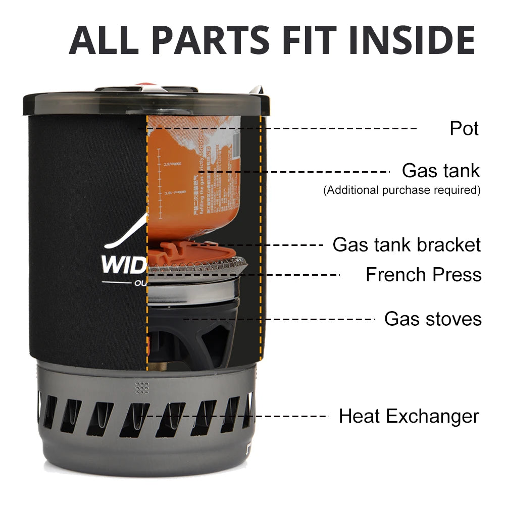 Widesea Portable Camping Coffee Maker Set French Press 0.9L Coffee Pot 1100BTU Gas Stove with Anti-scalding Cover for Outdoor Hi