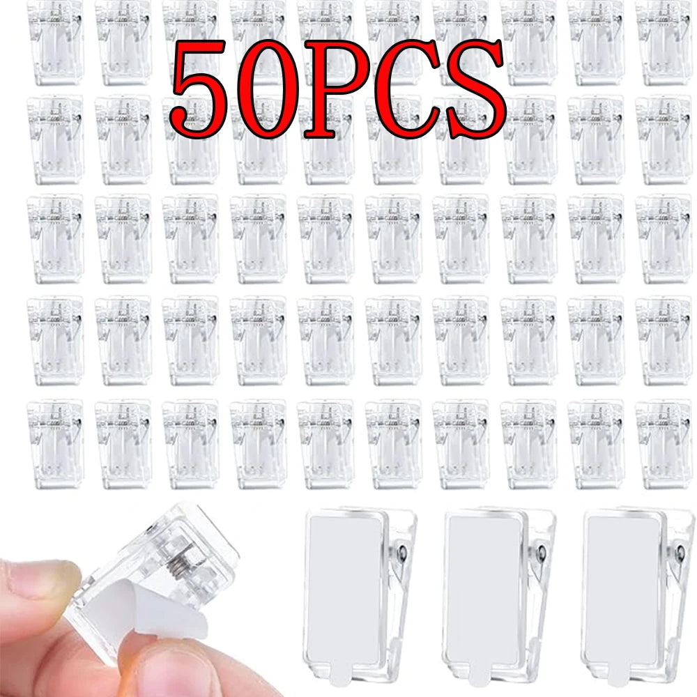 50PCS Self-adhesive Wall Tapestry Clips Transparent Acrylic Clips Poster Photo Wall Hanging Spring Clips Office Clips