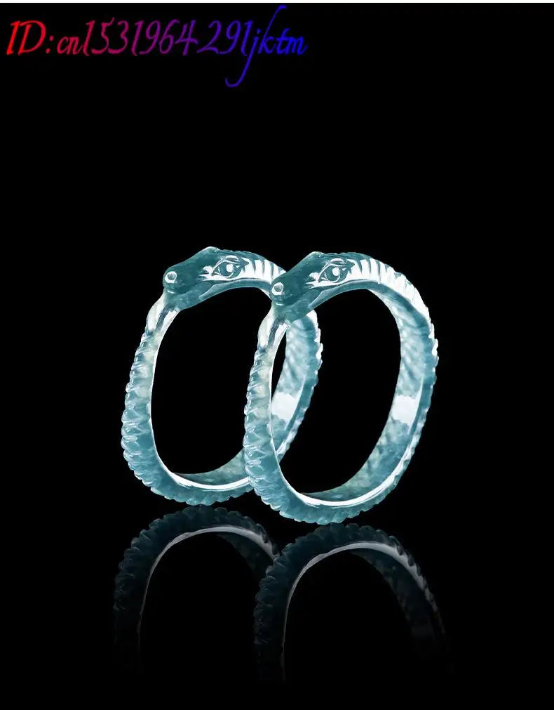 Blue Burmese Jadeite Snake Rings Stone Charms Designer Amulet Talismans Natural Jewelry Carved Real Burmese Jade Gemstone