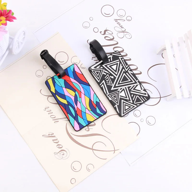 Puzzle Striped Printed Luggage Tag PVC Soft Silicone Card Holder Cartoon Boarding Pass Aircraft Luggage Tags Suitcase Label