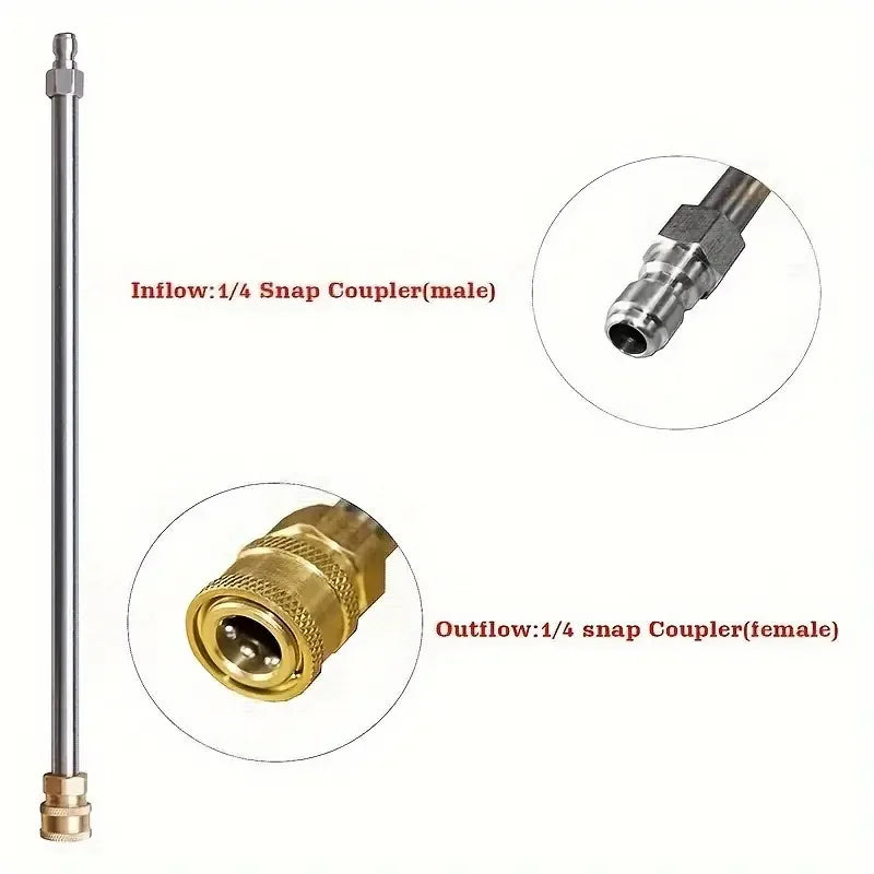 17 Inch Stainless Steel High Pressure Washer Extension Wand, 1/4" Quick Connect Male Female Plug, Cleaning Gun Accessory