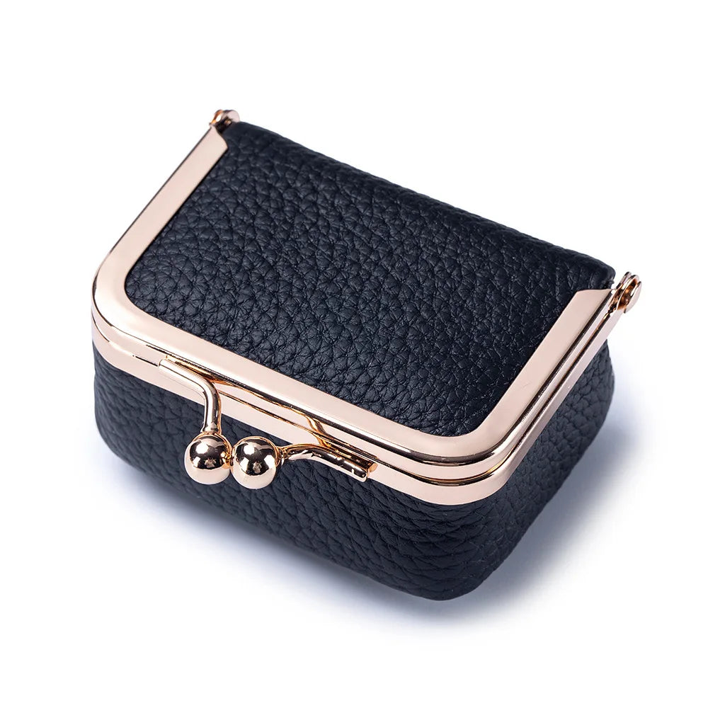 Mini Leather Coin Purse – with Gold Clasp, Small Jewelry and Earphone Pouch for Women, Cute Colorful Wallet for Daily Use