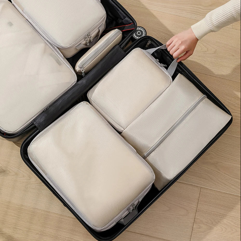 Set/6 pcs Compressible Packing Travel Storage Bag Cubes Waterproof Suitcase Nylon Portable With Handbag Luggage Organizer