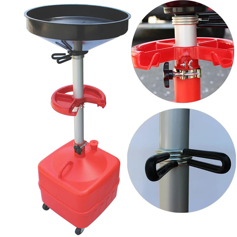 34L Gear Oil Receiver Machine Recovery Bucket Large Capacity Waste Oil Collector Height Adjustable Engine Oil Suction Machine