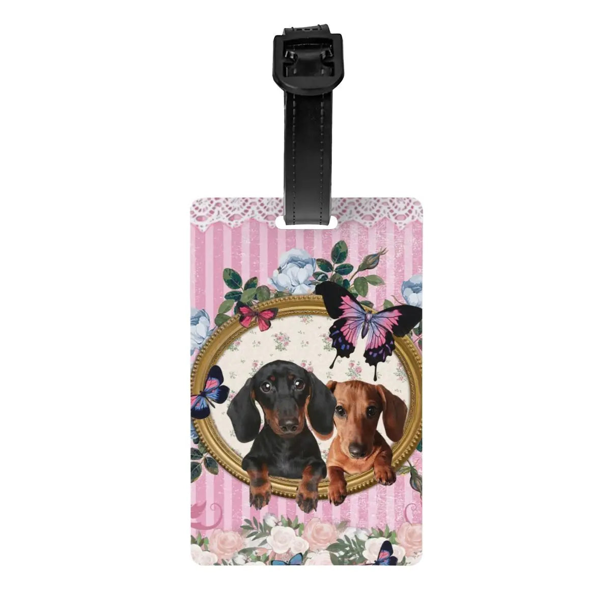 Custom Cute Dachshund Sausage Dog Luggage Tag With Name Card Puppy Animal Privacy Cover ID Label for Travel Bag Suitcase
