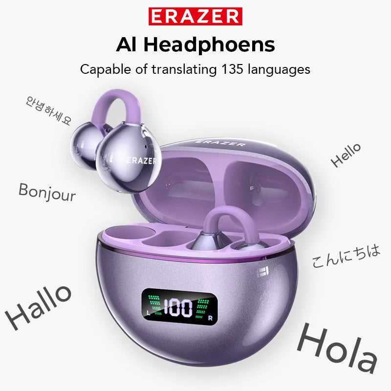 ERAZER XF55 Bluetooth V6.0 AI Earphones Noise Redution OWS Ear clip Headsets Wireless Headphones Translator Earbuds Longlife