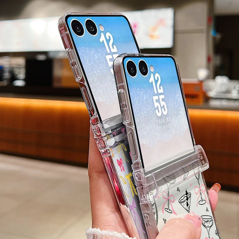 Cup Bowknot Pattern Phone Case For Samsung Galaxy Z Flip 7 FE 8 6 5 4 3 5G Flip7 Flip6 Flip8 Clear Shockproof Folding Hard Cover
