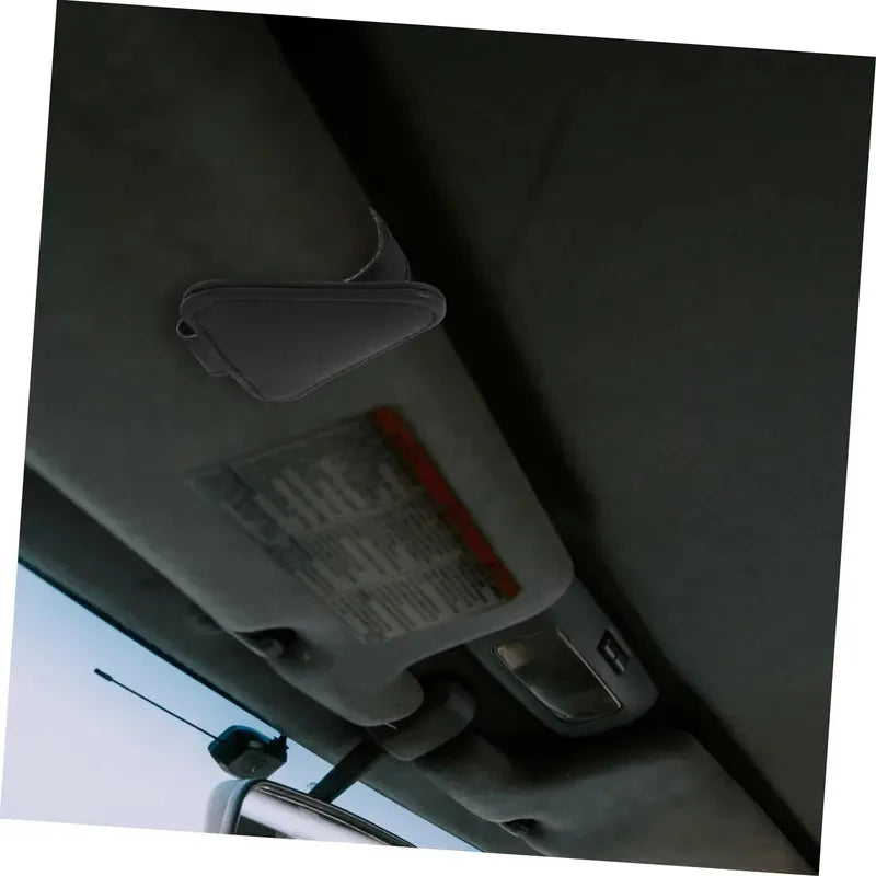 Universal leather car sunshade frame elastic clamp design for vehicle sunglasses storage