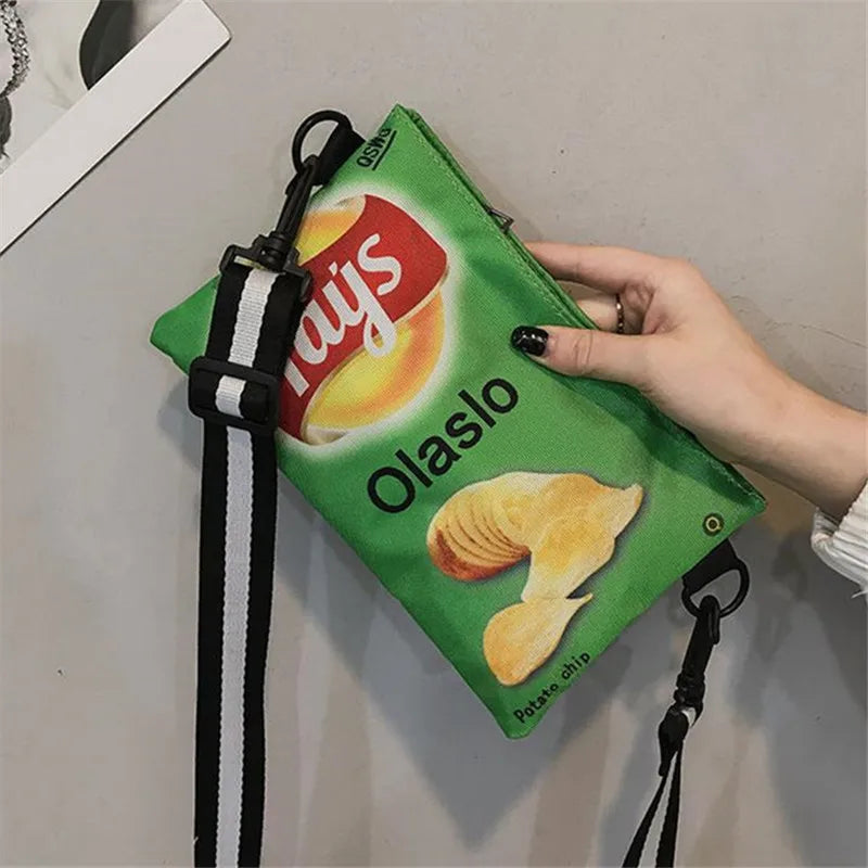 Potato Chip Snack Pattern Crossbody Bag, Women's Version Small Single Shoulder Bag, Funny Envelope Bag for Women Girls Phone Bag