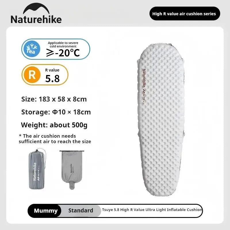 Naturehike R5.8 Ultralight Inflatable Mat Outdoor Camping Tent Portable Folding Moisture-proof Sleeping Pad Warm Air Mattress