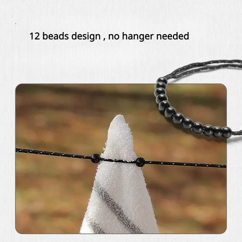 3M Outdoor Camping Stretch Clothesline with 12 Beads Clips Retractable Laundry Dryer Clothes Rope Hanging Laundry Drying Ropes