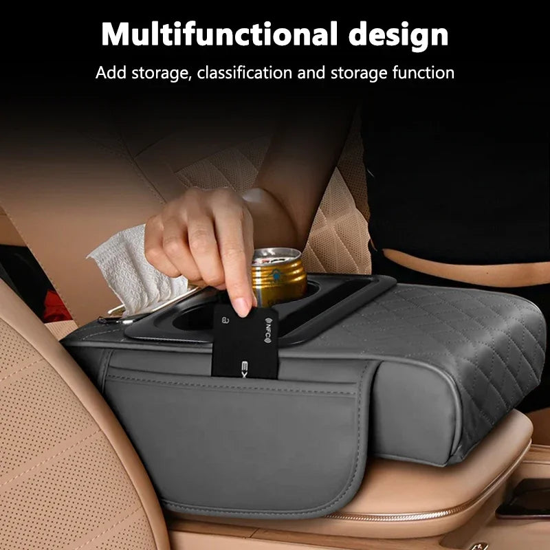 Car Center Console Organizer, Car Armrest Storage Box, Armrest Heightening Cushion with Cup Holder Armrest Storage Organizer Box
