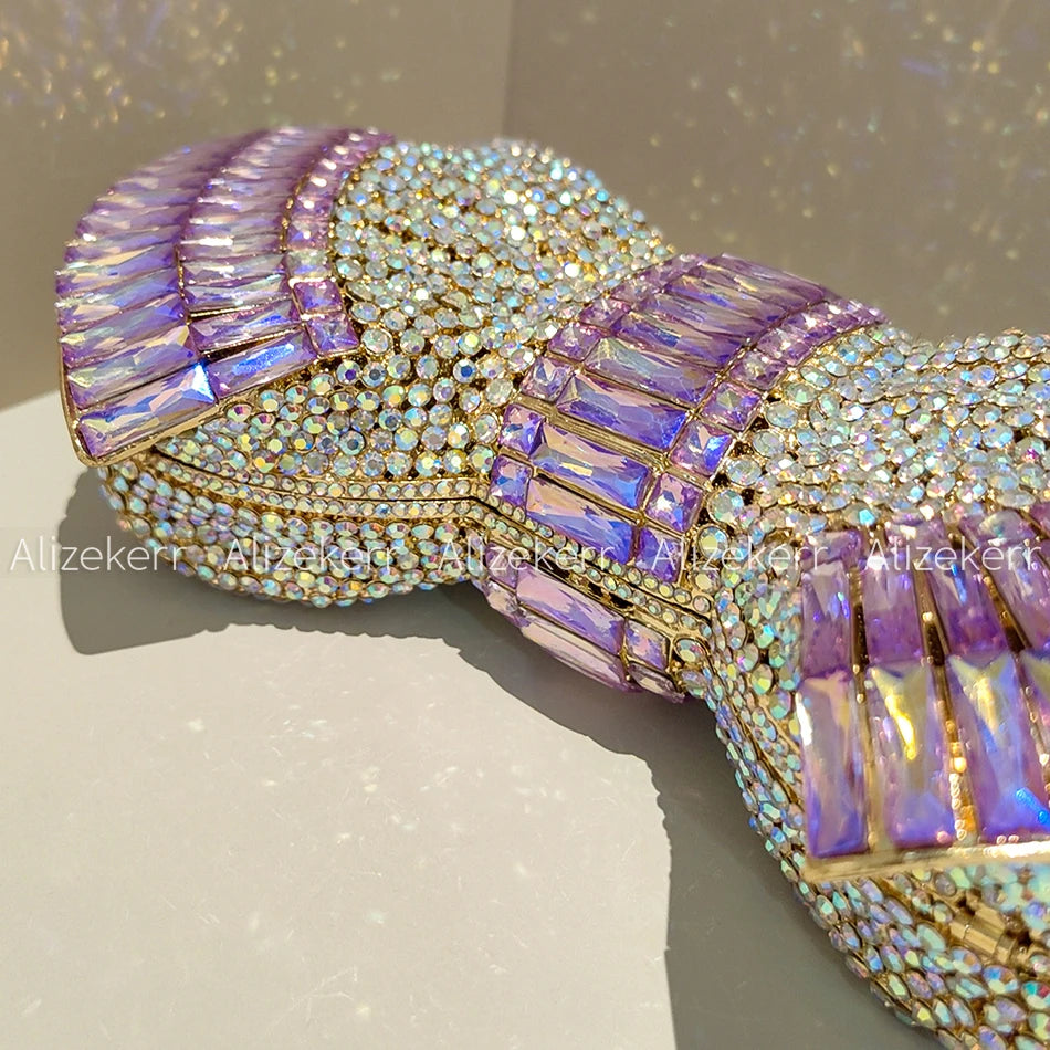 Alizekerr Bow Crystal Evening Bags Women Luxury Designer Boutique Metallic Rhinestone Clutch Purses And Handbags Wedding Party