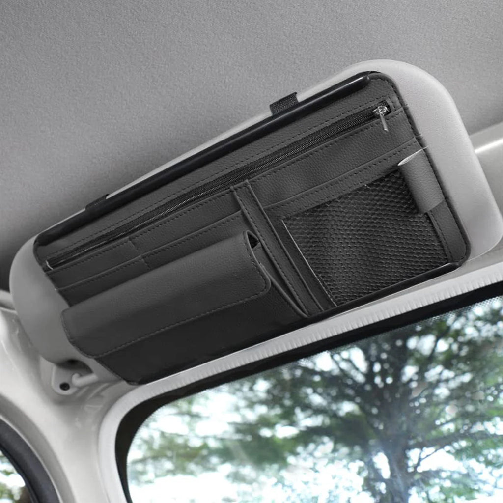 Multi-Pocket Car Sun Visor Organizer, Hanging Holder for Cards, Phones, Glasses and Pens to Store Small Vehicle Belongings