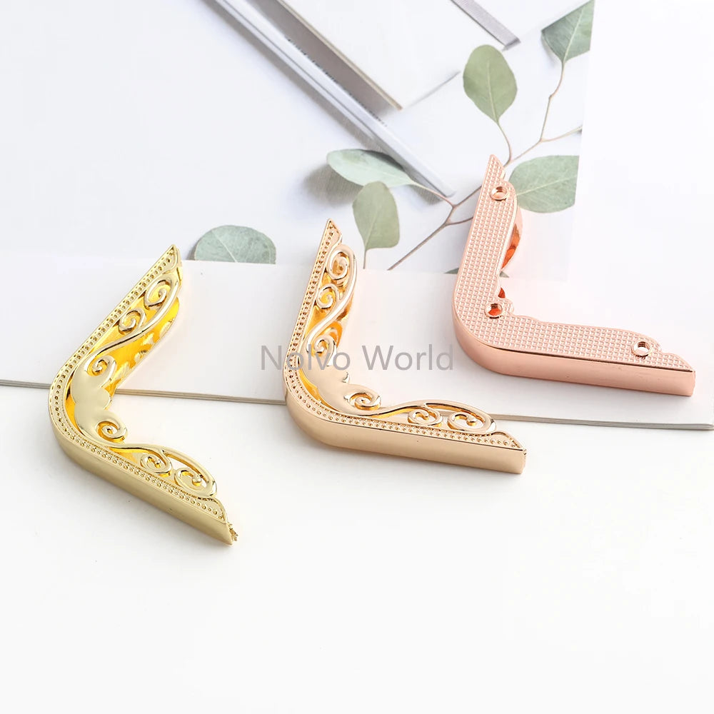 4/30/100PCS 64x64mm,48x48mm Edges Hollow Fixed Decorative Buckle For Handbag Metal Bag Corner Protectors With Screws Accessories