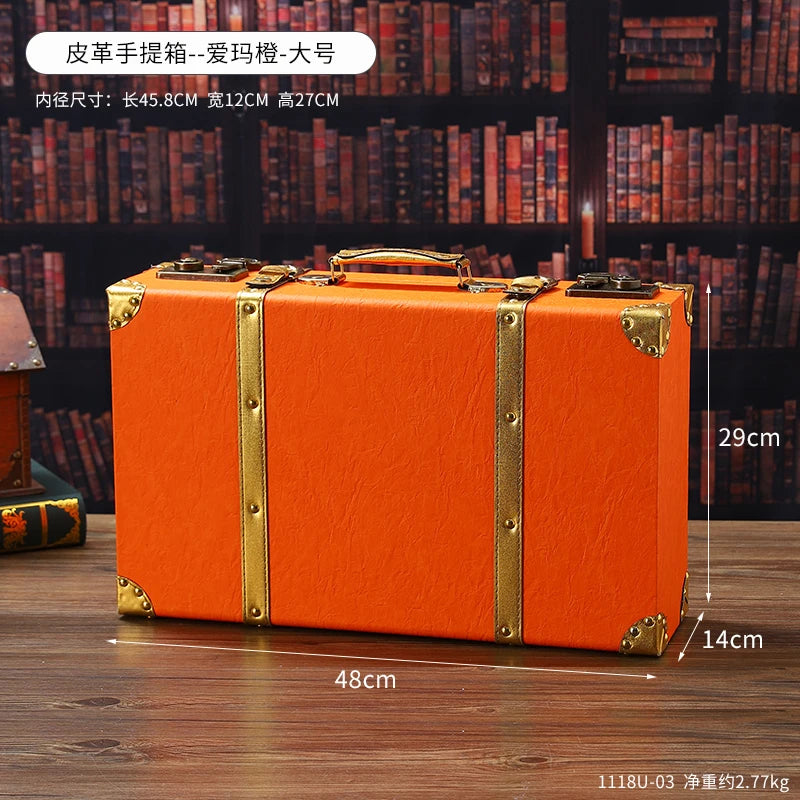 Customized Luxury Vintage Trunk Suitcase Red Travel Leather Luggage Valises Fashion Large Capacity Clothes Storage Prop Box