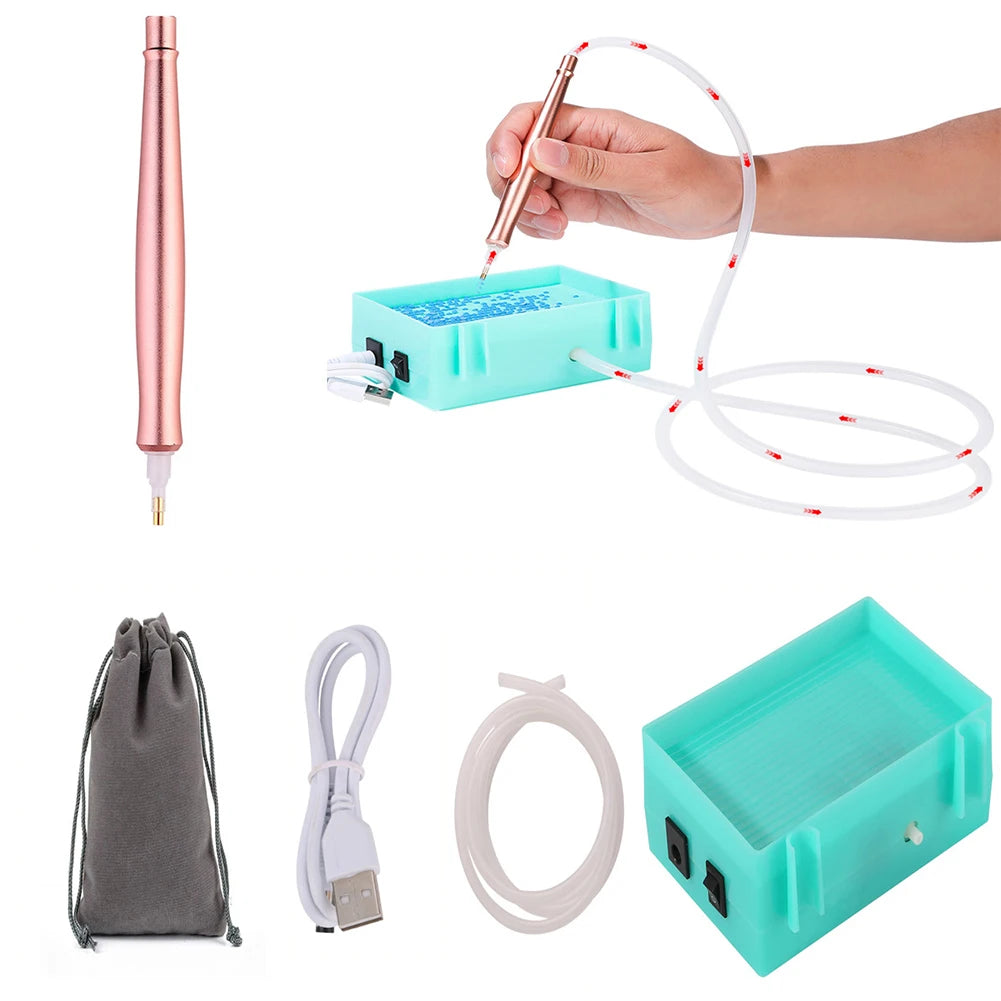 DIY Electric Diamond Art Painting Pen Set Portable Vacuum Diamond Painting Pen Kit USB Powered Diamond Suction Device for Craft